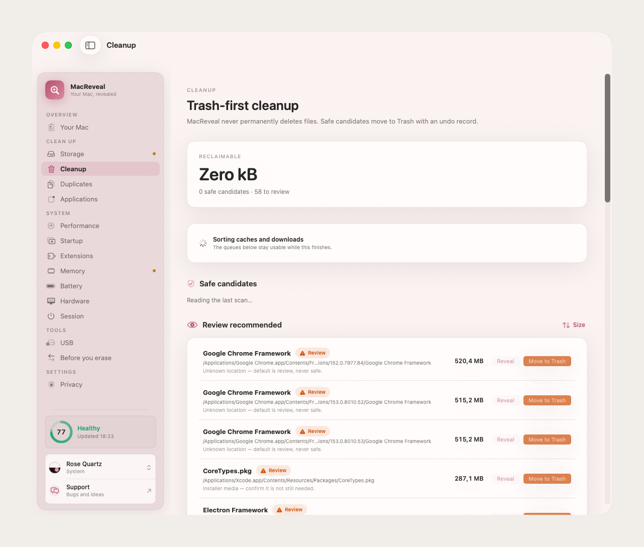 MacReveal Cleanup section